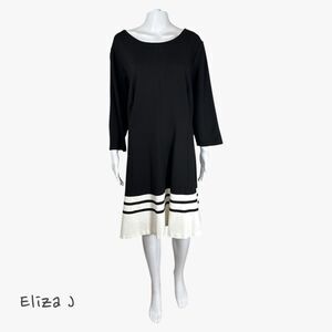 Eliza J Women's Fit & Flare Striped Dress in Black Size 22W Retro Cocktail Chic